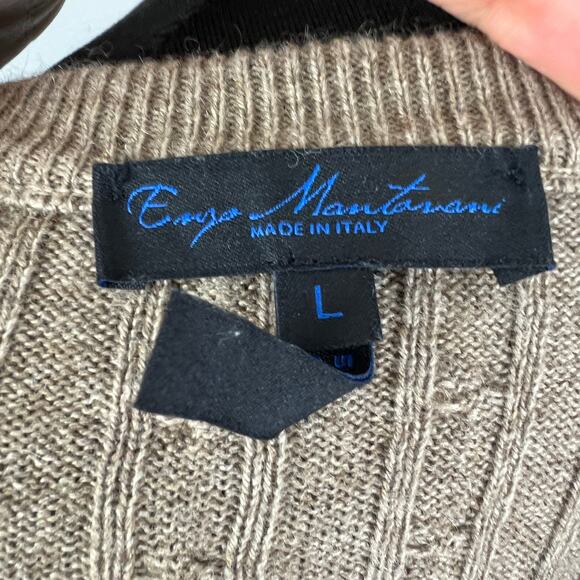Enzo Mantovani Tan Brown Cashmere & Silk Cable Knit Crewneck Pullover Sweater L - Picture 6 of 7